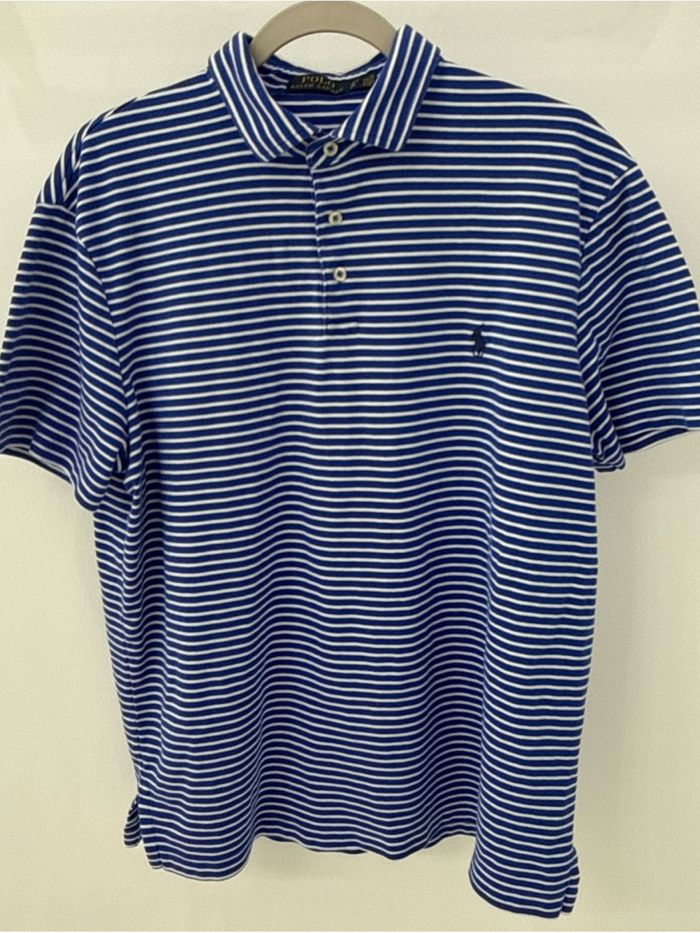 Men’s Polo Ralph Lauren Polo Shirt White And Blue Strip Size XL  100% Cotton